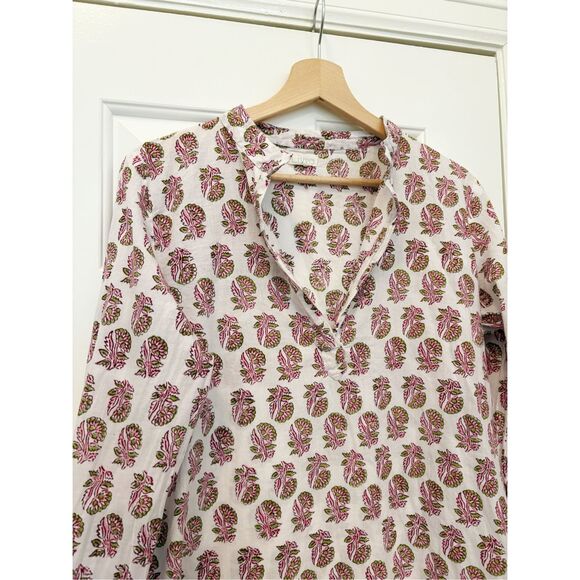 Livro Floral Dress Block Print Size M 100% Cotton Popover V neck - Picture 3 of 5